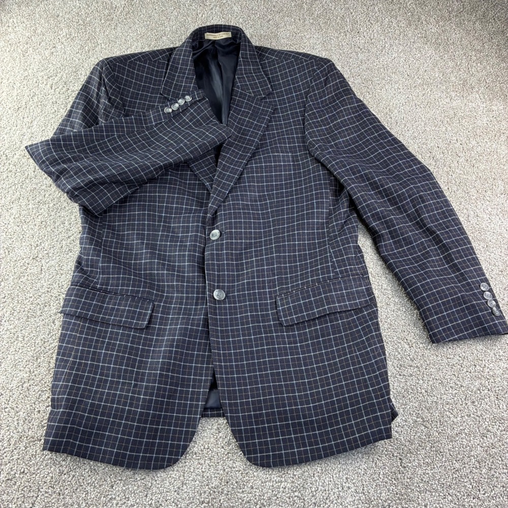 TravelSmith Blazer Mens 40R Navy Blue Silk Bamboo Windowpane‎ Sport Coat Blazer - Picture 13 of 14